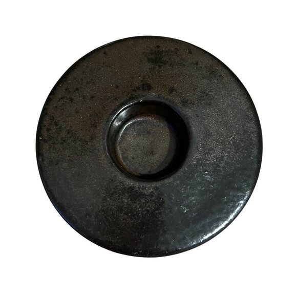Vintage Black  Discus Shape Ceramic Votive Candle Holder Modern Simple Brutalist - Picture 4 of 14